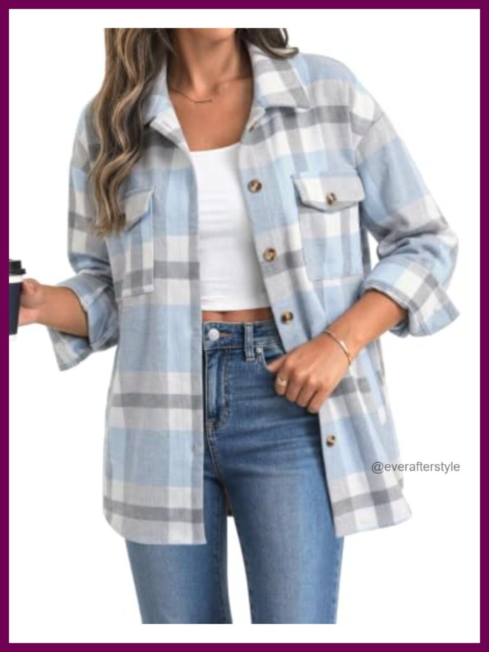 Women's Plaid Shacket Long Sleeve Button Down Jacket